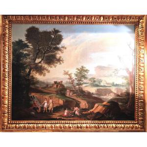 PEINTURE À L'HUILE-SIGNÉE-LOUIS VINCENT-PAYSAGE IDEAL-1806