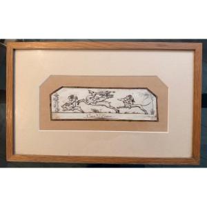 CHÉRUBINS EN COURSE FANTASTIQUE – DESSIN HUMORISTIQUE DU PREMIER EMPIRE — 1812