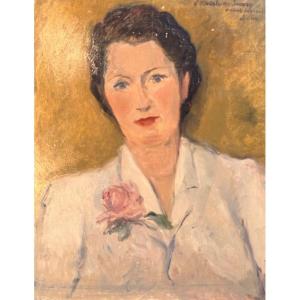 Louis Süe—portrait Of Madeleine Sarrazy—oil On Panel—art Deco—1930