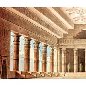 DESSIN ORIGINAL-ALESSANDRO SANQUIRICO-TEMPLE ÉGYPTIEN-HIÉROGLYPHES -LA SCALA DE MILAN-1824