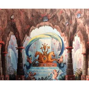 DESSIN ORIG-ALESSANDRO SANQUIRICO-SCÈNE MYTHOLOGIQUE-CAVERNE FANTASTIQUE-SCALA DE MILAN-1830