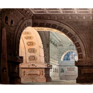 DESSIN-ALESSANDRO SANQUIRICO-LA SCALA DE MILAN-SEMIRAMIDE DE GIOACHINO ROSSINI-1824