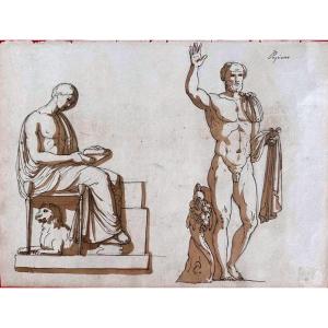 DESSIN ORIGINAL RECTO-VERSO - L’ANTIQUITÉ RETROUVÉE - RELEVÉS D’UN VOYAGEUR DU GRAND TOUR