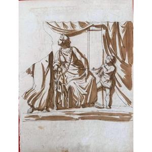 DESSIN ORIGINAL RECTO-VERSO - EMPEREUR ROMAIN SUR SON TRÔNE DOUBLE - ÉTUDE ANTIQUE
