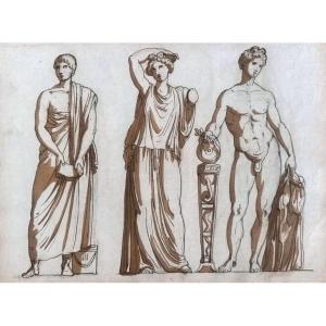 DESSIN ORIGINAL RECTO - VERSO - DIVINITÉS ANTIQUES ET RÉMINISCENCES D’ÉGYPTE