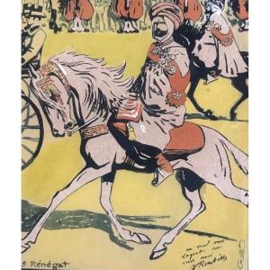 C28/1-DESSIN ORIGINAL SIGNÉ- « LE RENÉGAT » – CAVALIER ORIENTALISTE -AUGUSTE ROUBILLE