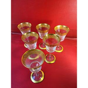 Set-6 Wine Glasses-saint Louis-model Thistle-circa 1980