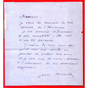 PROA11-JEAN ANOUILH-DRAMATURGE-SCÉNARISTE-LETTRE AUTOGRAPHE SIGNÉE-1931