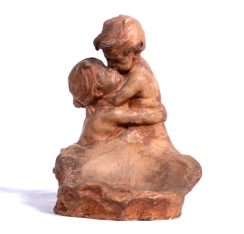 Raphaël Charles Peyre (1872-1949), 1898 - Sculpture Représentant Deux Enfants S'embrassant-photo-2