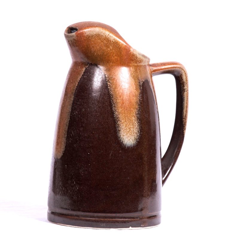 Denbac - Art Deco Pitcher In Flamed Sandstone With Drips Of Brown And Ocher Enamels-photo-2
