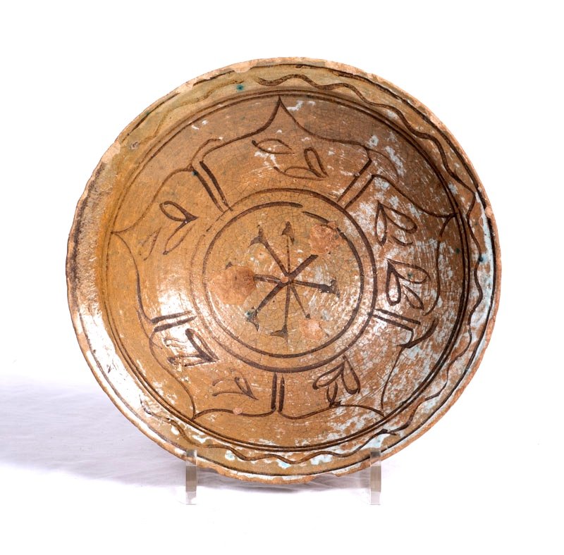 Islamic Art, 18-19th Century - Plate With Geometric Patterns In Green Glazed Earthenware