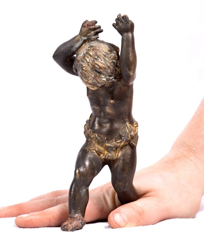 France, 19ème Siècle - Statuette De Putto En Atlante - Bronze Patiné-photo-2