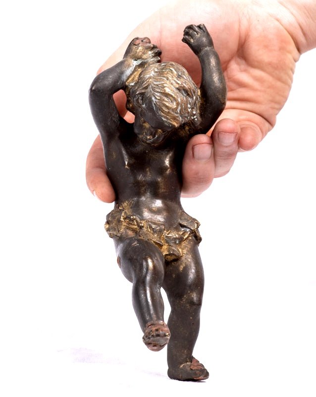 France, 19ème Siècle - Statuette De Putto En Atlante - Bronze Patiné