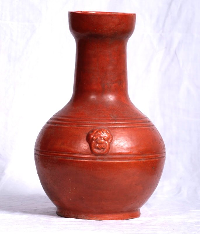 China, 20th Century - Orange Vase Decorated With Lions-photo-2