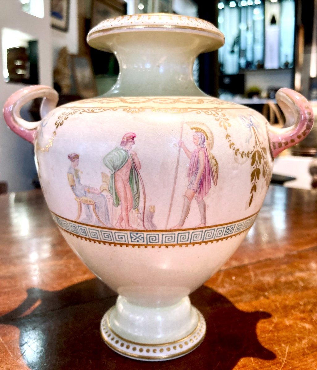 France, 19th Century - Polychrome And Gilded Porcelain Vase With An Antique Style Scene-photo-2