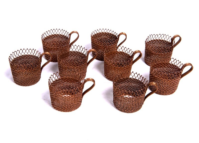 Ensemble De Portes-tasse Art Déco En Cuivre Tressé