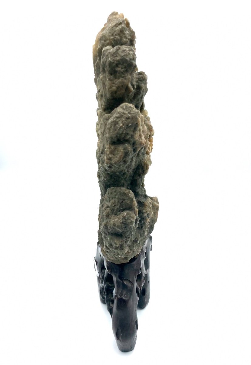 Chine, Fin Du 19ème Siècle - Rocher De Lettré Sculpté En Stéatite Figurant Une Montagne Arborée-photo-1