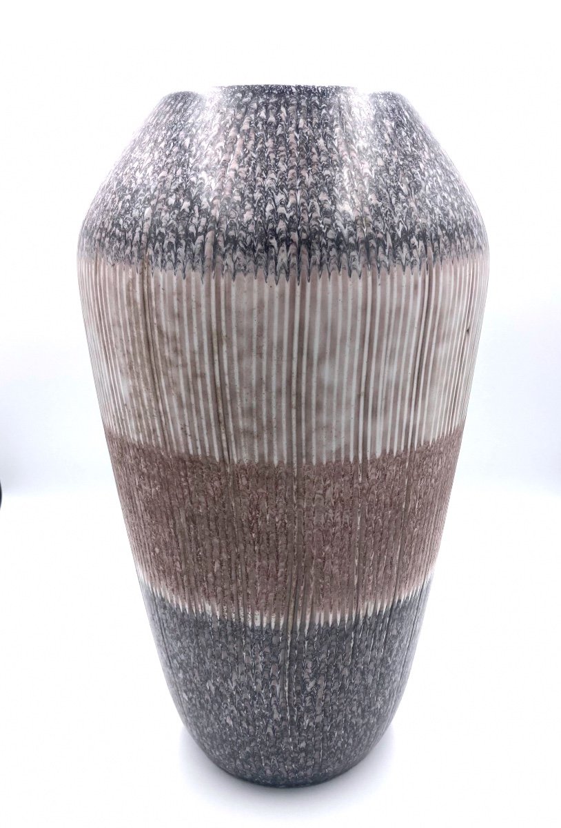 Germany, Circa 1950/60 - "tunis" Vase In Beige And Gray Marbled Wächtersbach Ceramic