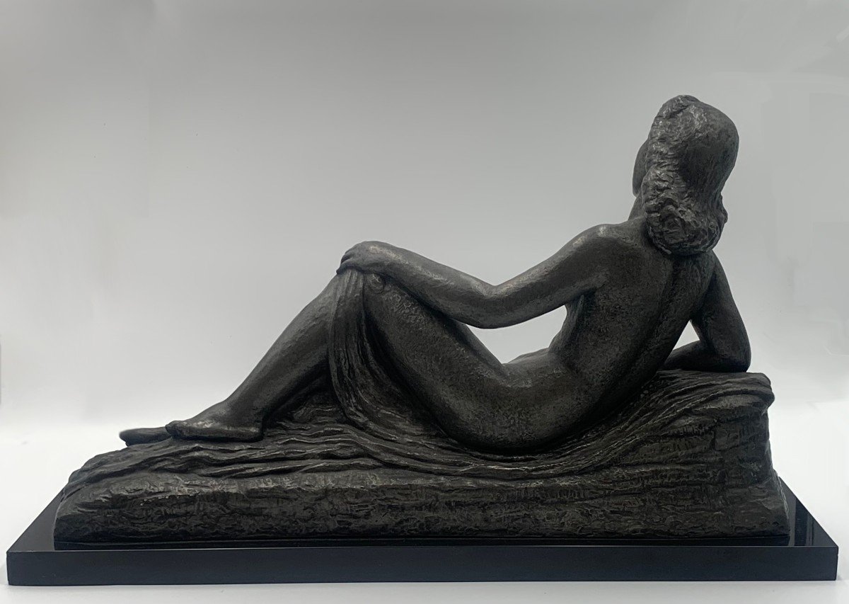Lucien Gibert - Sculpture En Bronze Représentant Un Nu Féminin Allongé - France - Art Déco-photo-2