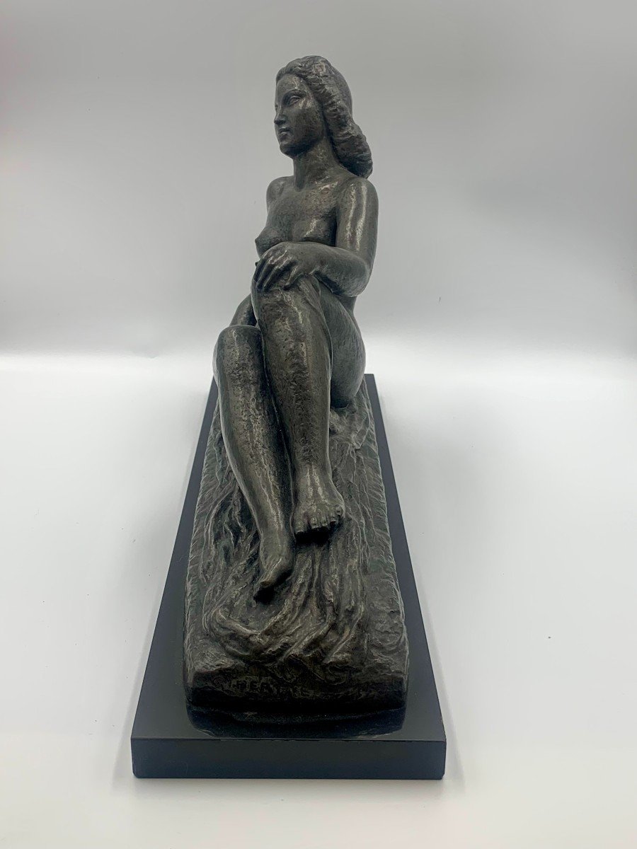 Lucien Gibert - Sculpture En Bronze Représentant Un Nu Féminin Allongé - France - Art Déco-photo-3