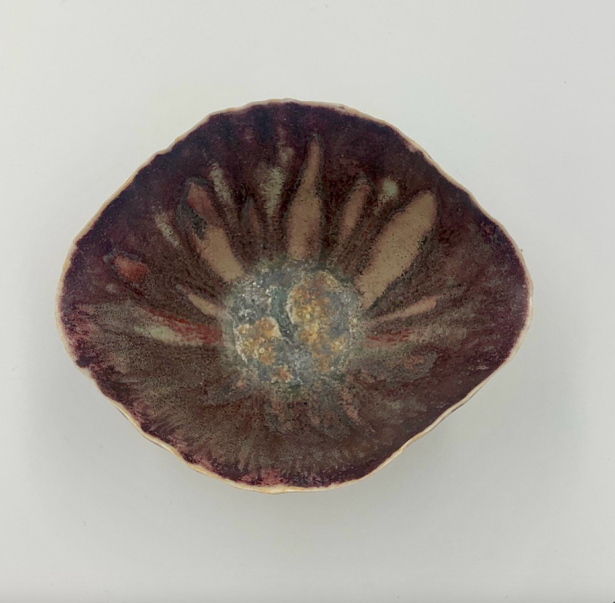 Petite Coupe évasée  En Grès Porcelaineux Violet Et Beige -  école Contemporaine - Style Raku -photo-4