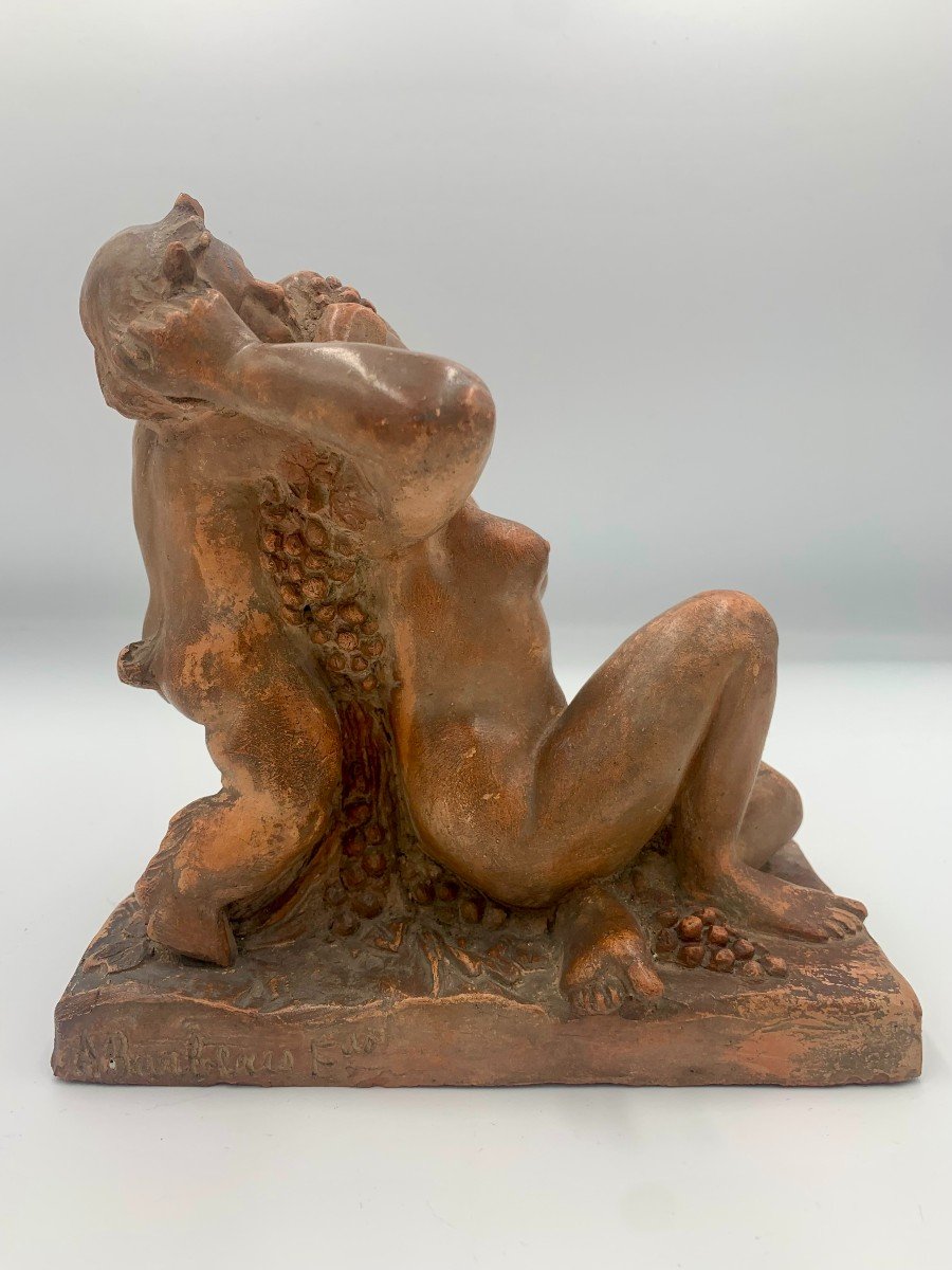 A Barberis éditeur - Bacchante Et Petit Faune - Terre Cuite Patinée - Fin XIX ème-photo-3
