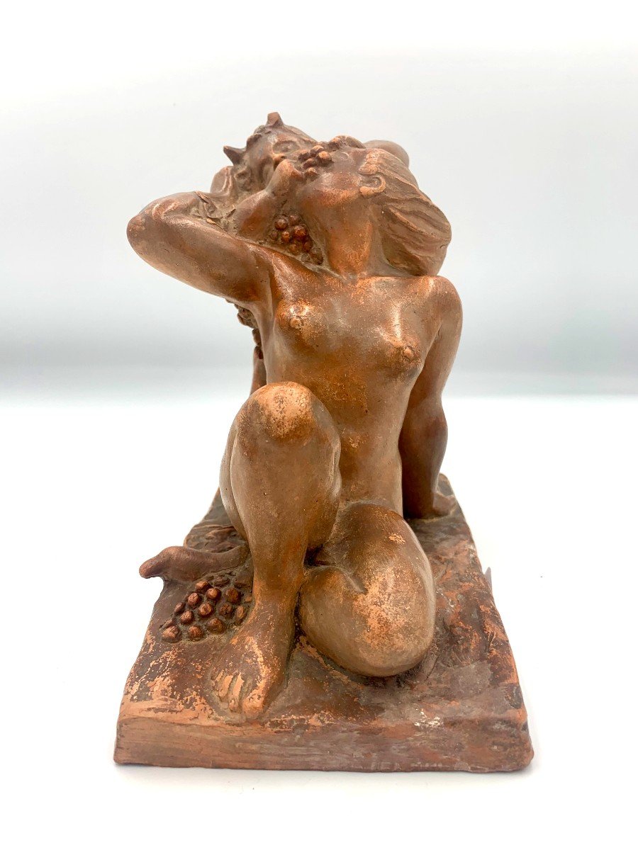 A Barberis éditeur - Bacchante Et Petit Faune - Terre Cuite Patinée - Fin XIX ème