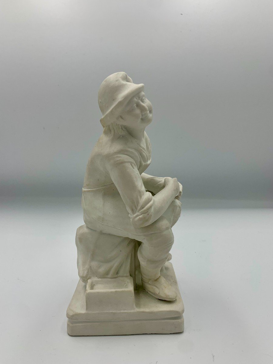 Groupe en biscuit de porcelaine -  Savetier et Femme à la cruche et au verre  - XIX ème siècle -photo-4