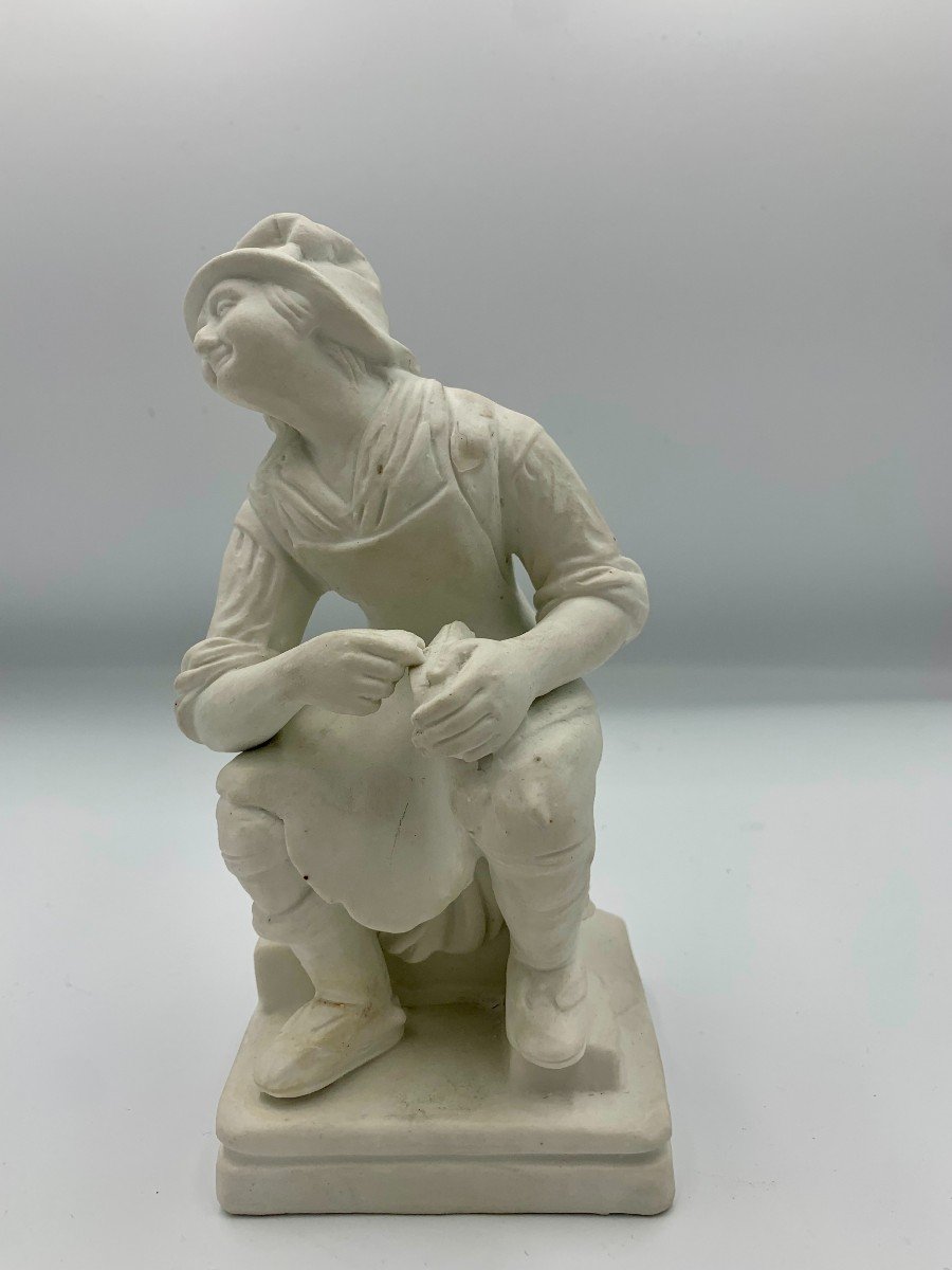  Porcelain Bisque Group - Cobbler And Woman With Jug And Glass - 19th Century -photo-1