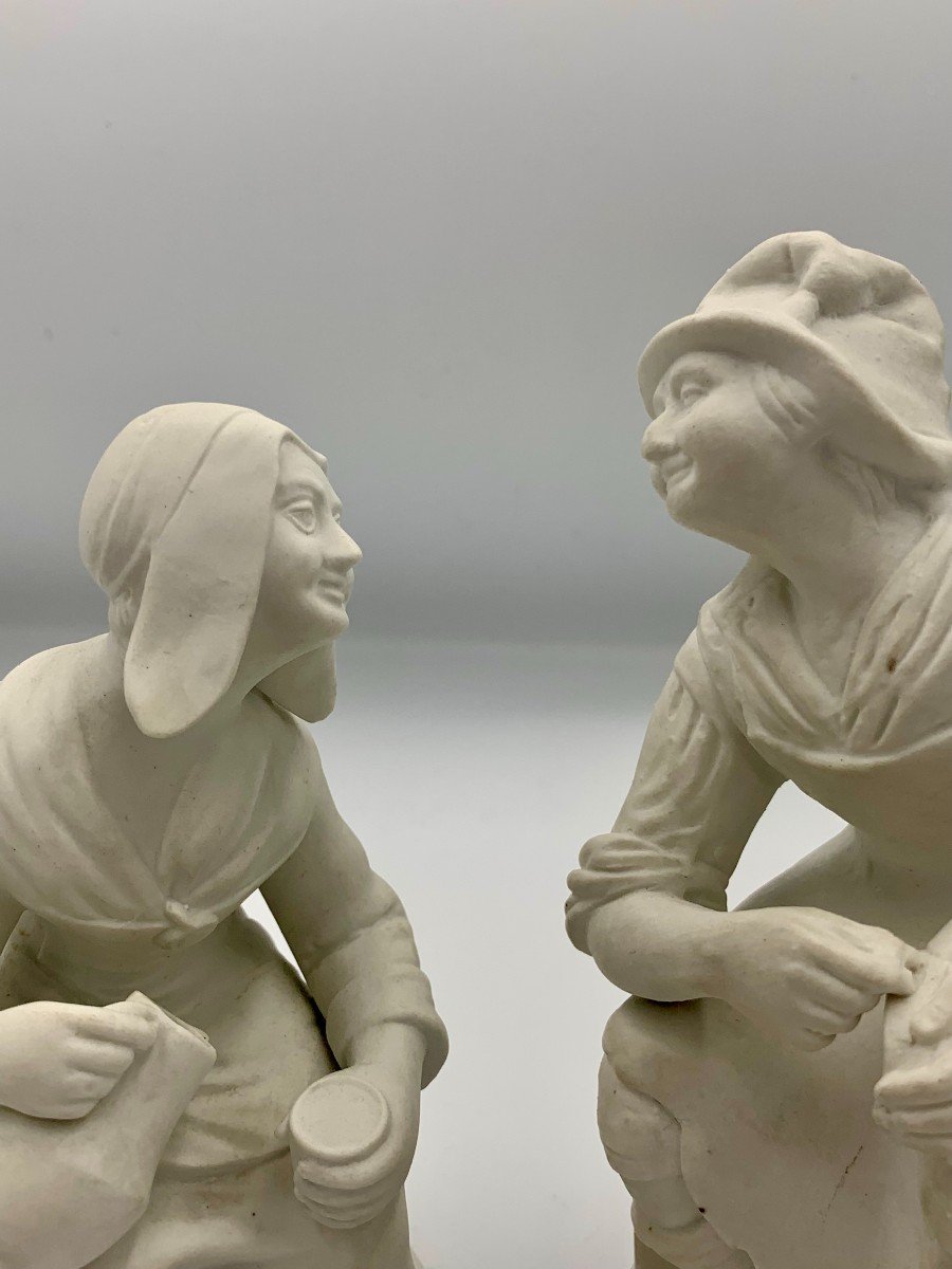 Groupe en biscuit de porcelaine -  Savetier et Femme à la cruche et au verre  - XIX ème siècle -photo-2