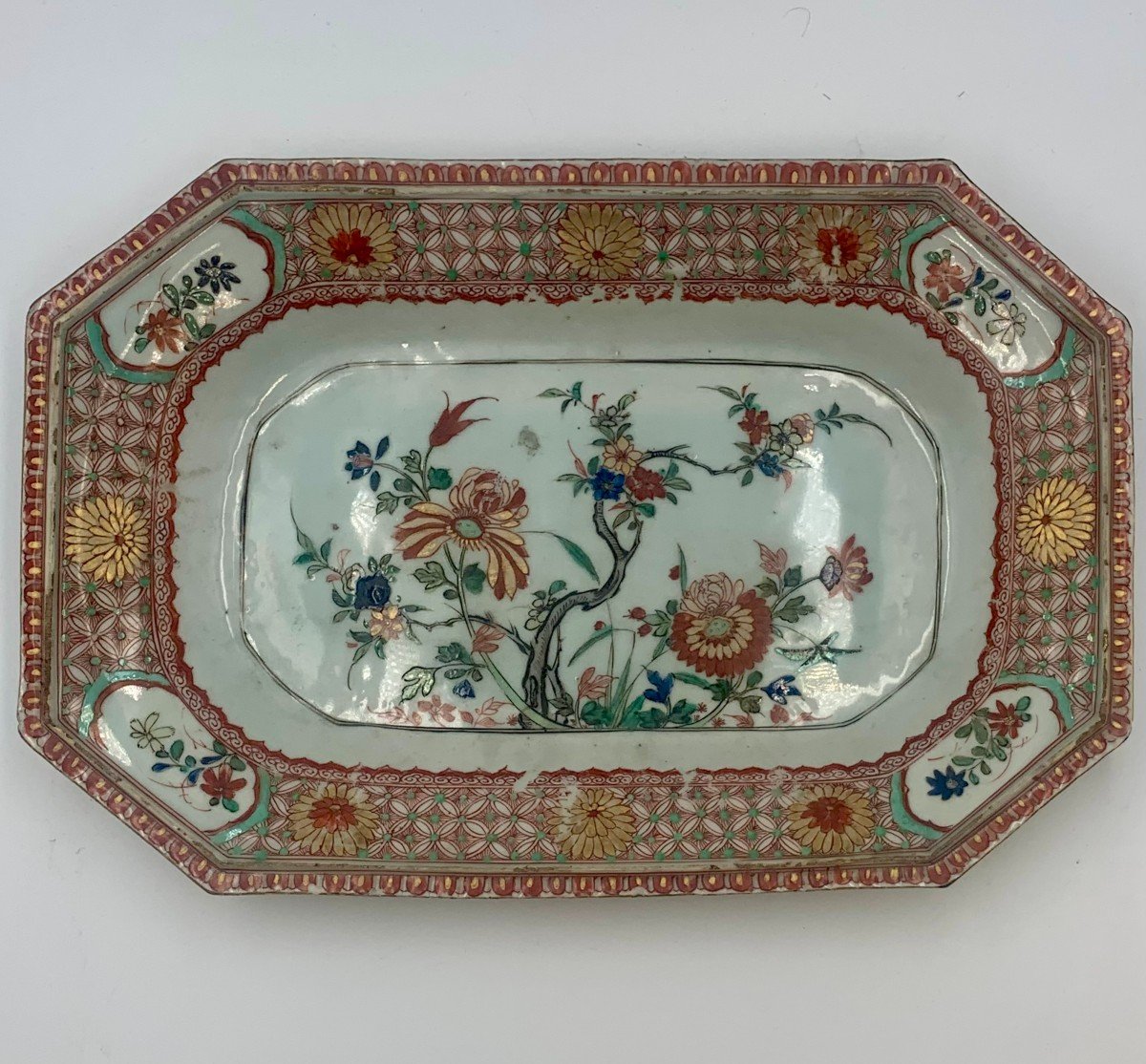 Plat Rectangulaire à Pans - Porcelaine émaillée De La Famille Verte - Chine - 18ème siècle.-photo-2