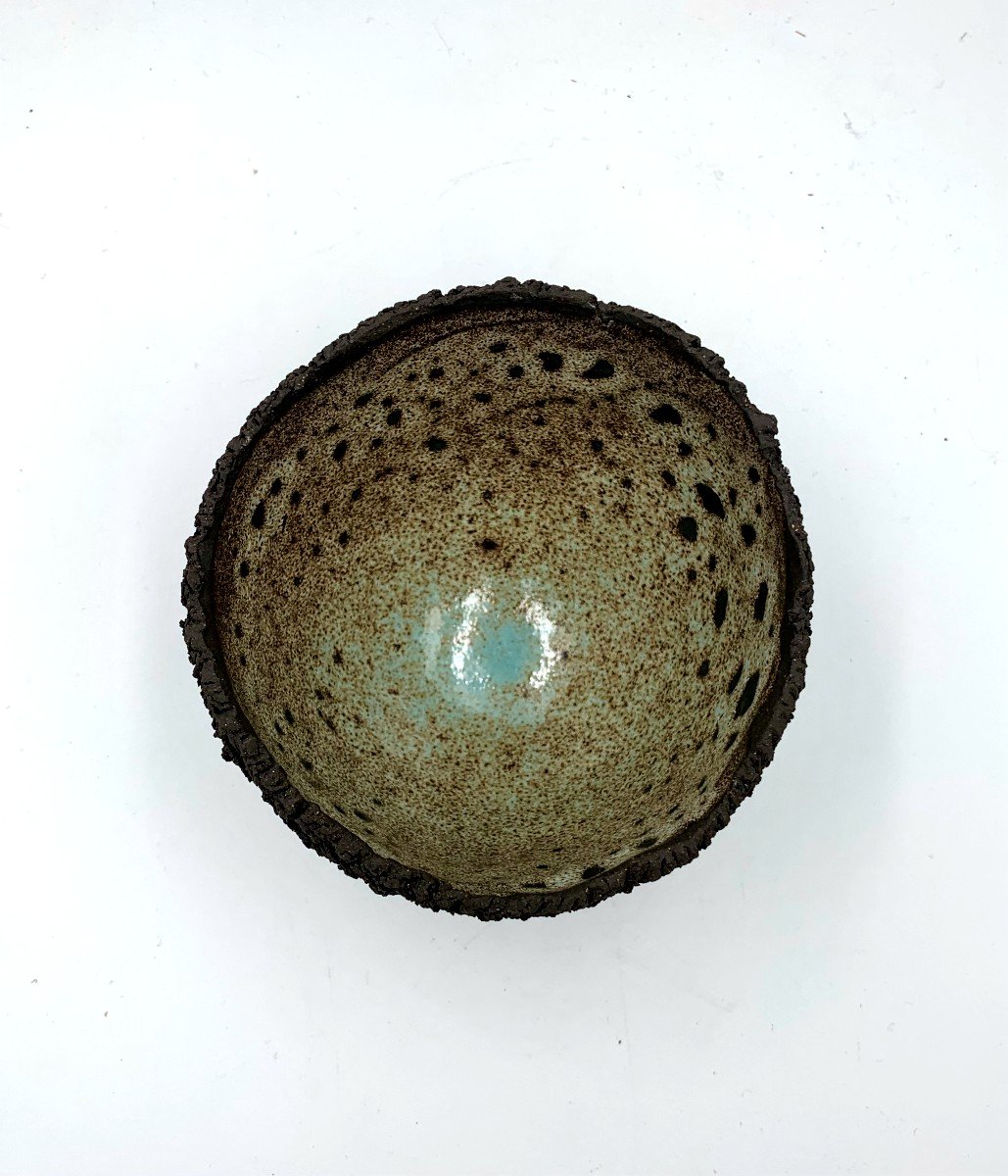 Corinne Dorlencourt - Small Raw Stoneware Bowl With White Glazed Decor - 20th Century -photo-2