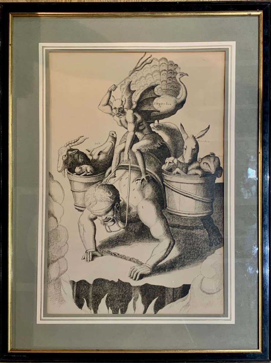 The Seven Deadly Sins - Pen And Chinese Ink - France - 19th - Symbolist School. 