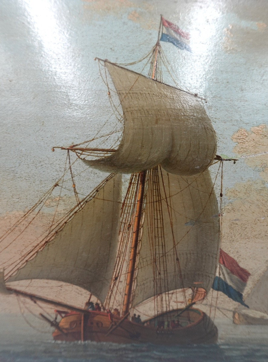 19th Century School - Dutch Dogger Sailing Ships - Marine Painting-photo-3