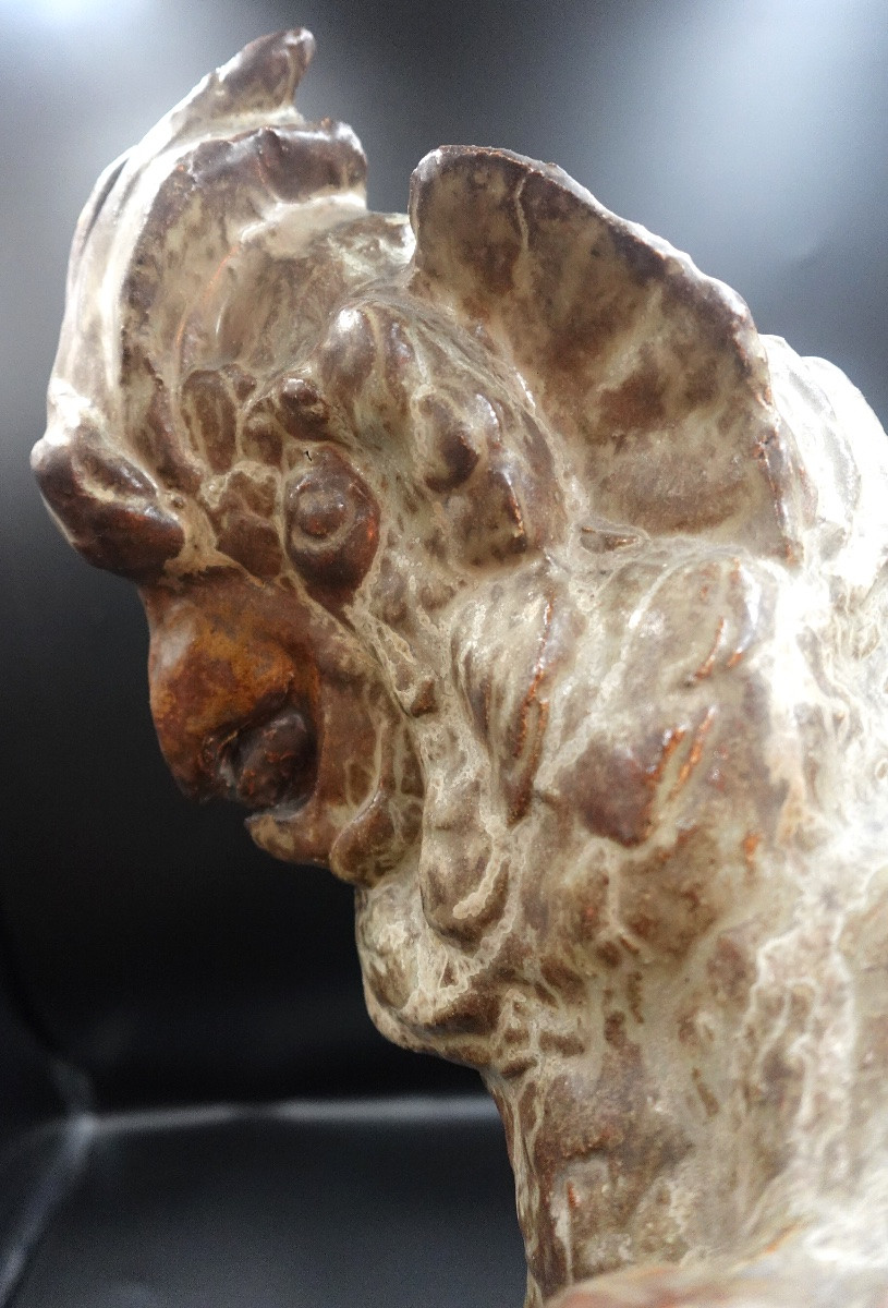 Large Glazed Ceramic Figure Representing A Cockatoo Perched On A Rock - Animal Sculpture-photo-4
