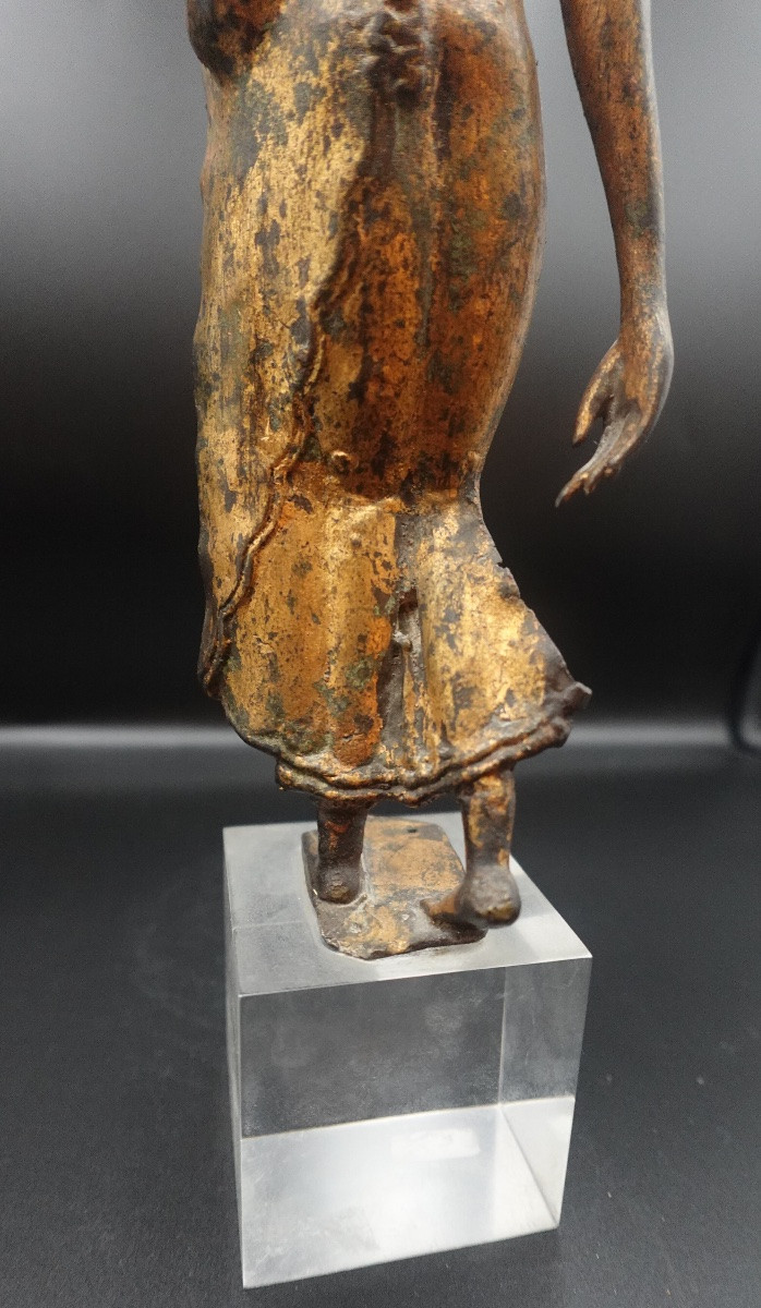 Thaïlande, 18ème siècle - Bouddha marchant en bronze doré style Sukhothaï-photo-4