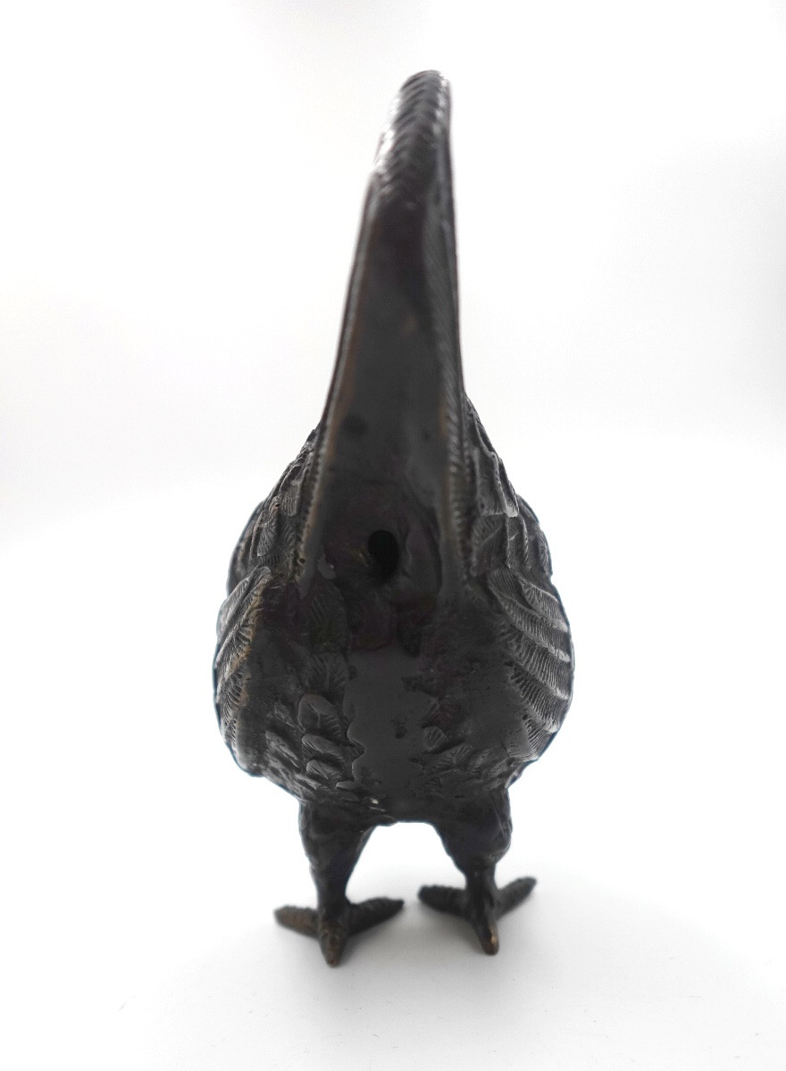 Japon, époque Meiji (1868–1912) - Poule en bronze patiné-photo-3