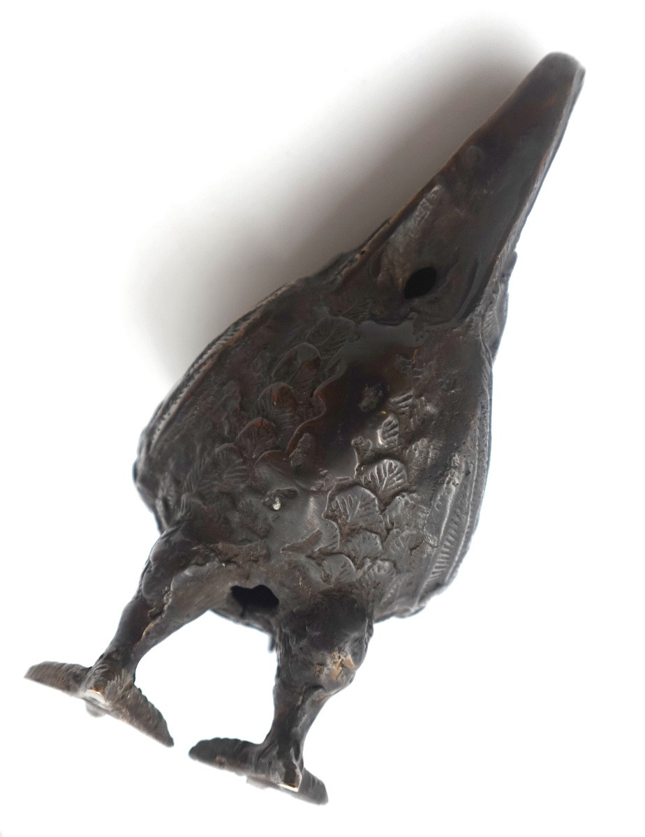 Japon, époque Meiji (1868–1912) - Poule en bronze patiné-photo-3