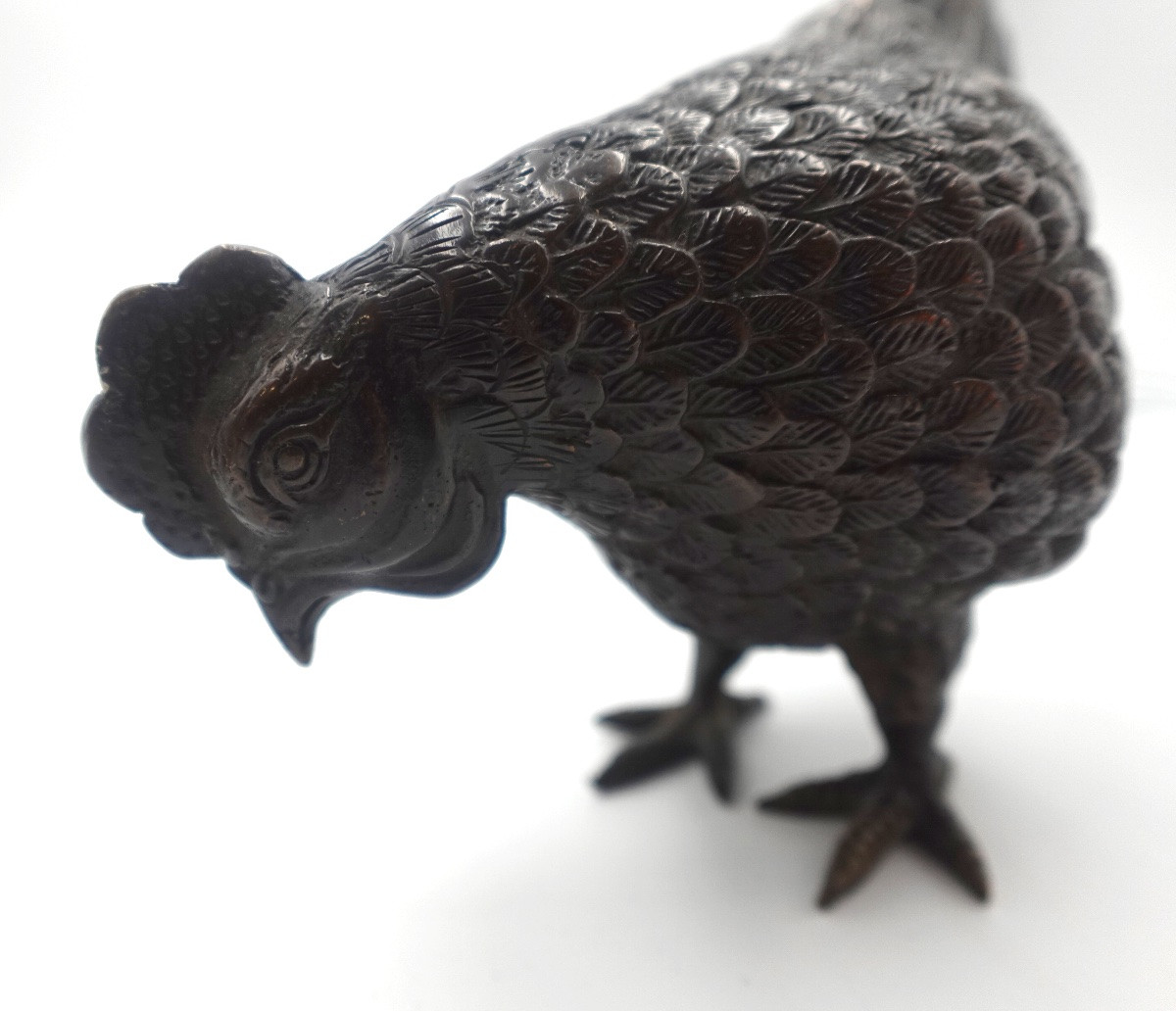 Japon, époque Meiji (1868–1912) - Poule en bronze patiné-photo-5