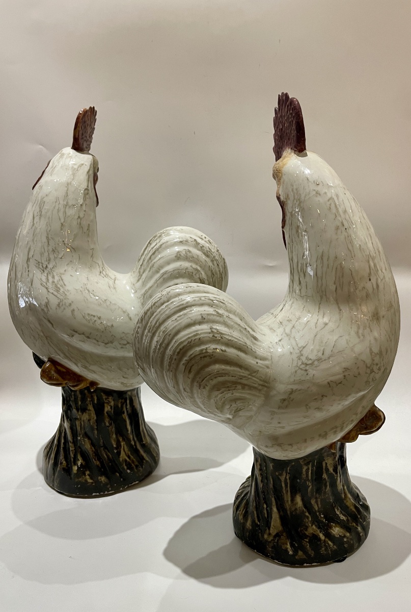 Pair Of Chinese Porcelain Roosters -photo-2
