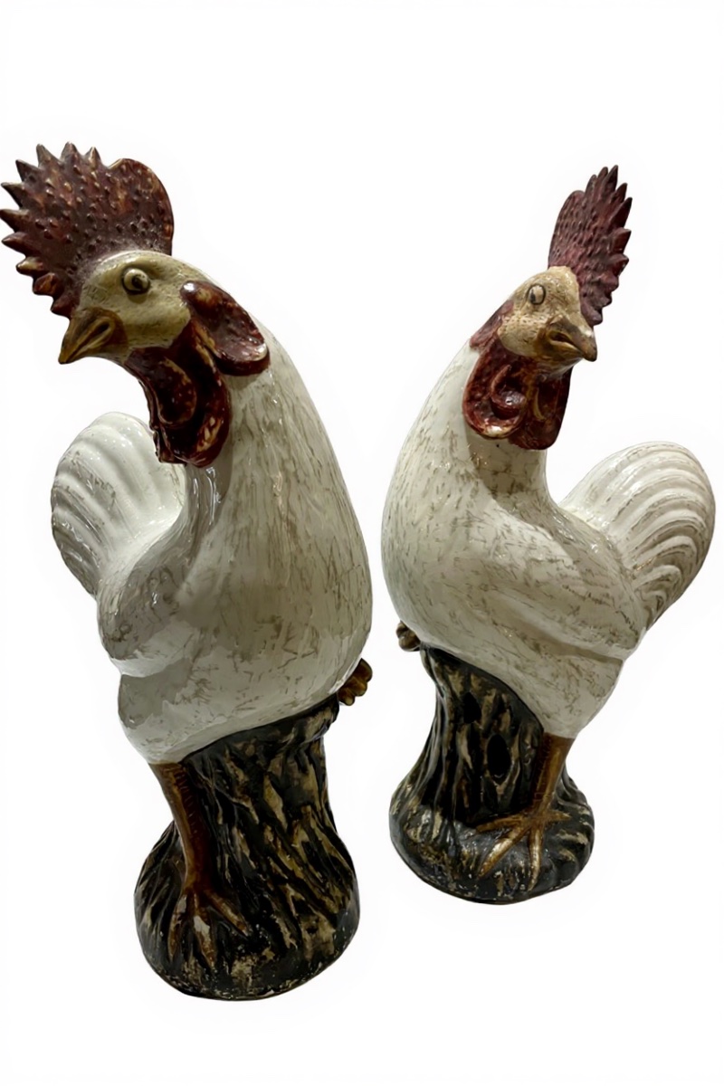 Pair Of Chinese Porcelain Roosters 