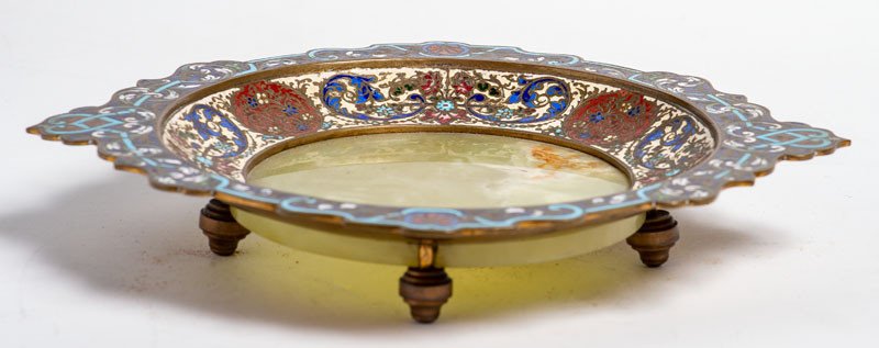Napoleon III Cup In The Barbedienne Style In Green Onyx ; Bronze And Cloisonné Enamels-photo-2