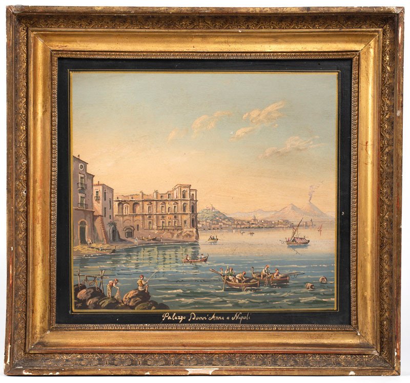 Naples - Fishing Scene In Front Of The Palazzo Donn'anna, Late 19th Century