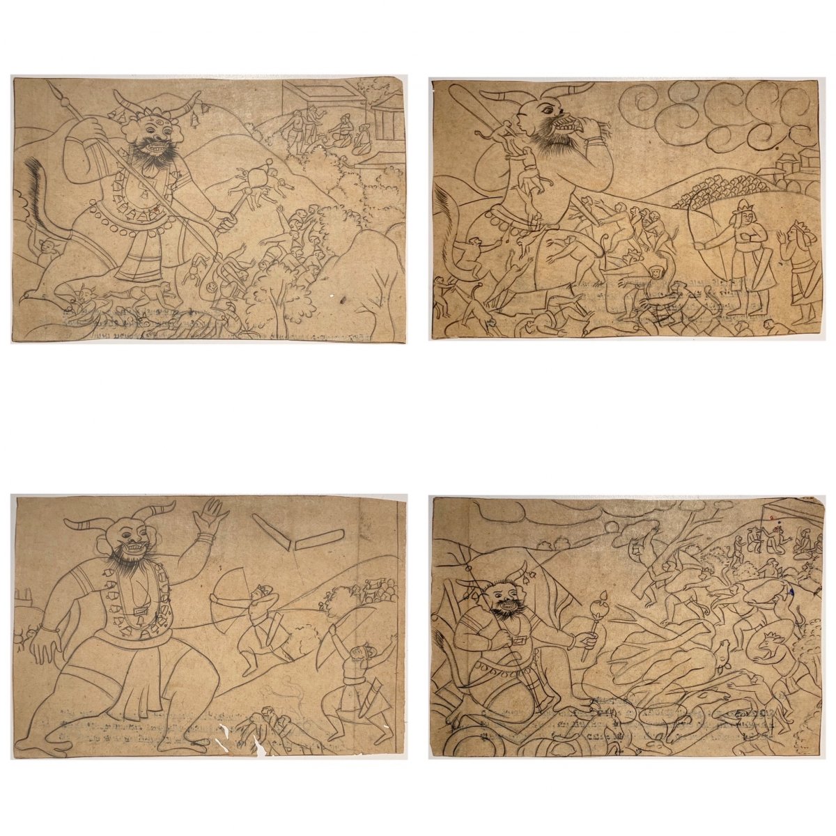 L’histoire du Ramayana, 12 encres sur papiers avec textes au revers – Inde, Pendjab, 19ème-photo-2
