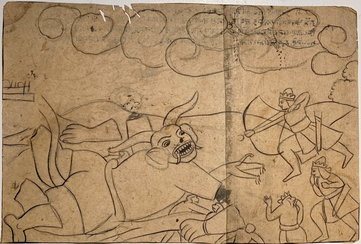 L’histoire du Ramayana, 12 encres sur papiers avec textes au revers – Inde, Pendjab, 19ème-photo-8