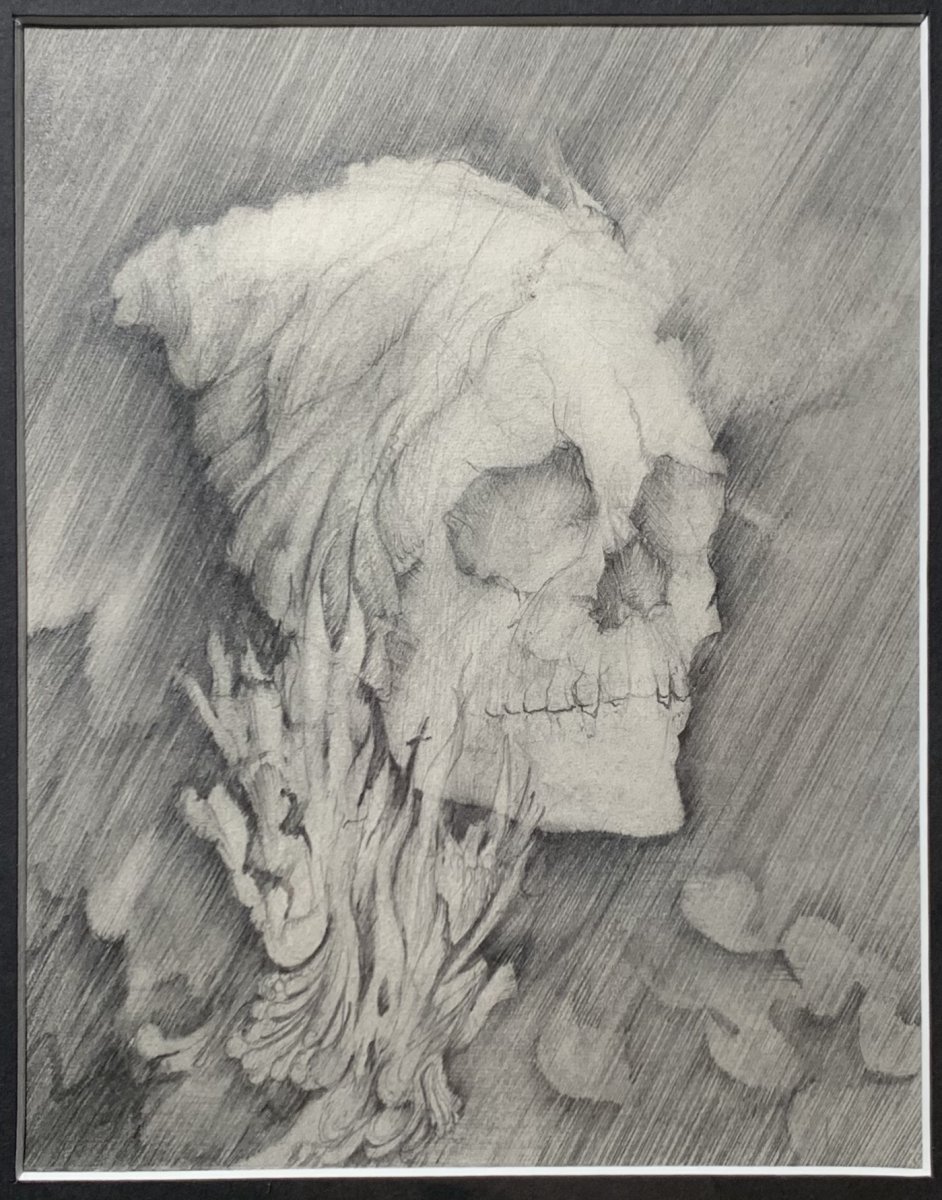 Frédéric Heydt - Vanity: Skull In Flames, Pencil Drawing C. 1960 - Memento Mori-photo-2
