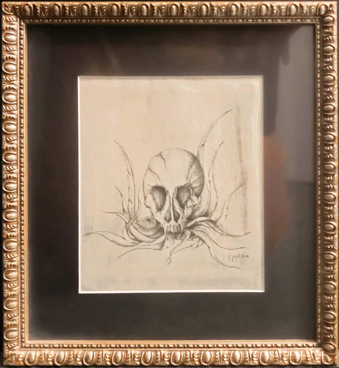 Frédéric Heydt - Vanité : Crâne D’un Vampire Sur Plante, Dessin Signé Daté 1965 - Memento Mori-photo-3