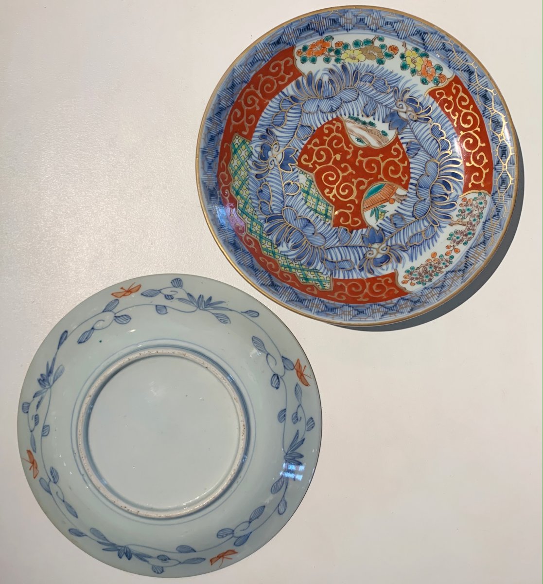 Paire D’assiettes En Porcelaine émaux Polychromes Et Or Style Imari Kinrande, Japon - Arita 19e-photo-6