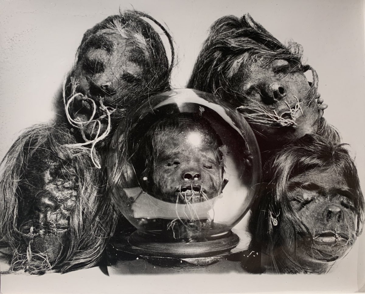 Photograph Of Tsantzas Shrunken Heads From South America, C. 1960 - Vintage Silver Print-photo-4