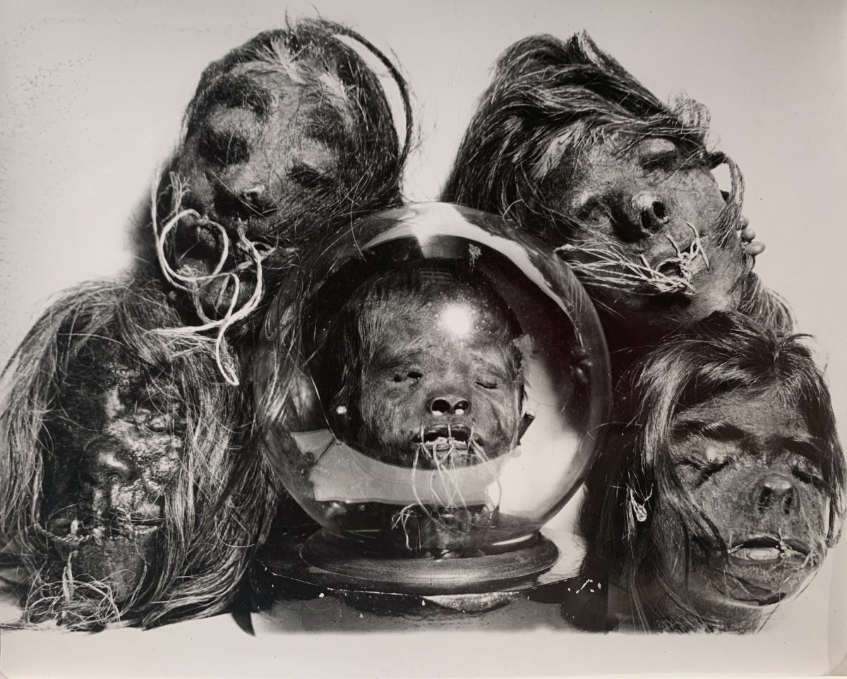 Photograph Of Tsantzas Shrunken Heads From South America, C. 1960 - Vintage Silver Print